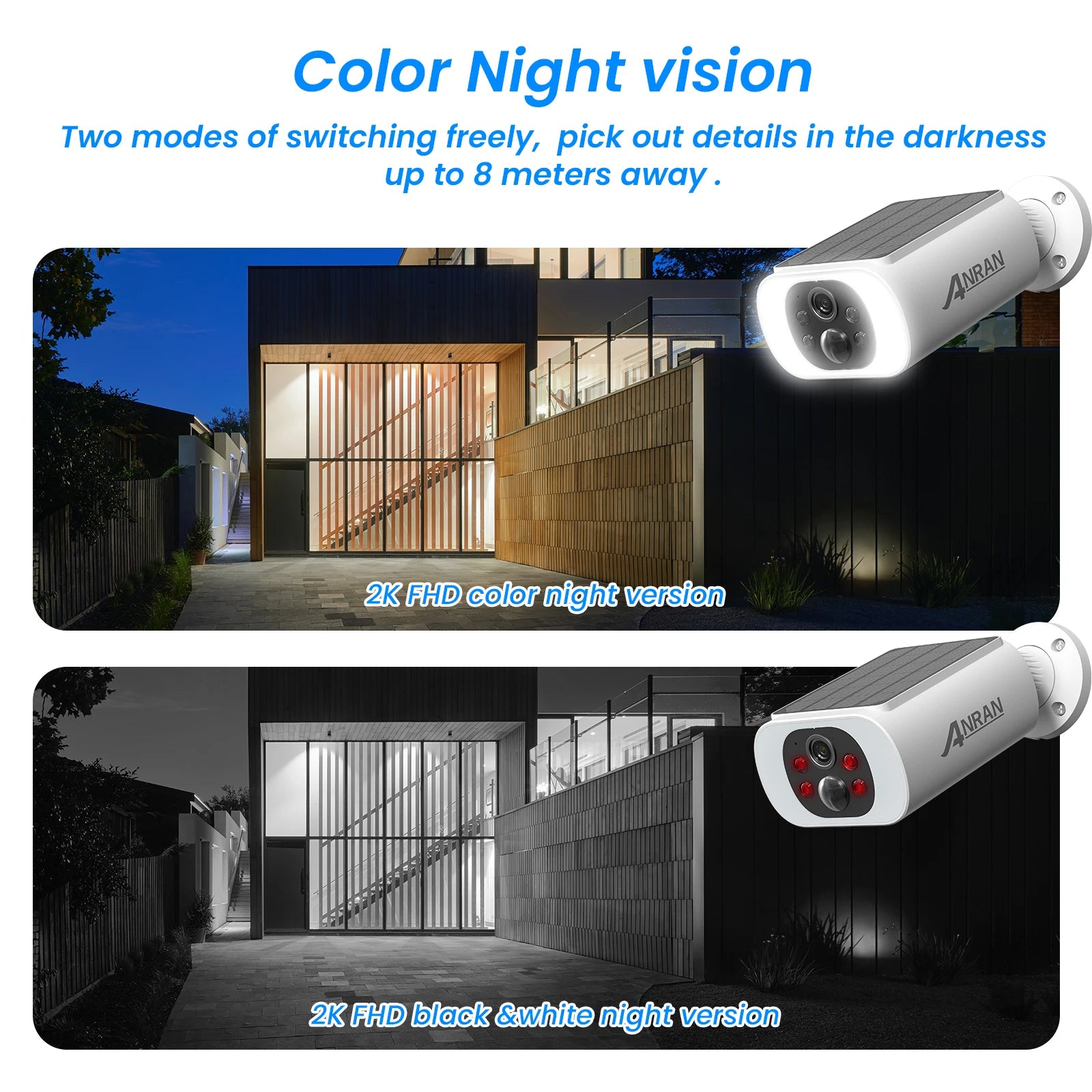 Pack 4 Caméras Solaires ANRAN 2K – Projecteur 600lm Alarme 90dB Vision Nocturne Couleur WiFi IP66 – CLEVI Paris
