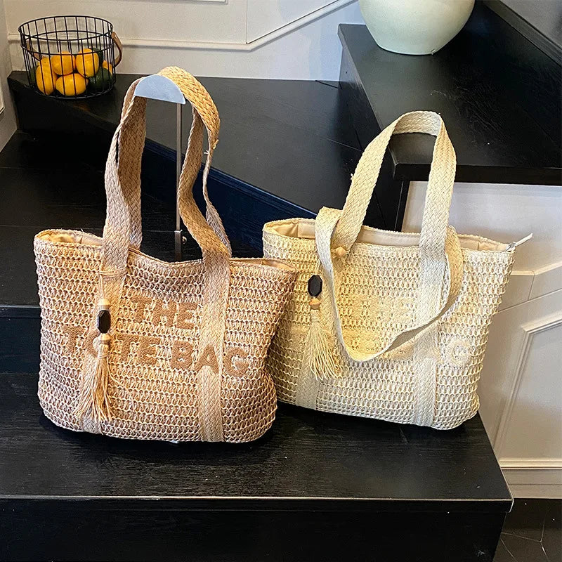 Sac Tote en Paille Tressée Style Français — Grande Capacité, Plage & Quotidien | CLEVI Paris