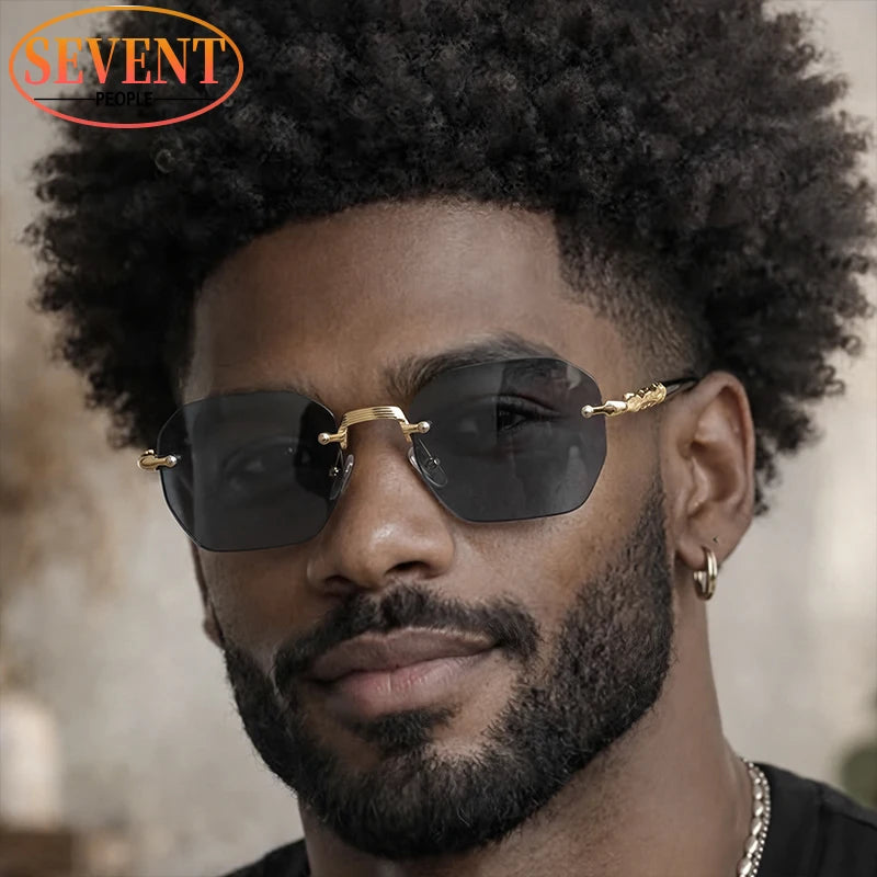 Lunettes de Soleil Steampunk Sans Monture Homme – Style Vintage Polygone UV400 – CLEVI Paris