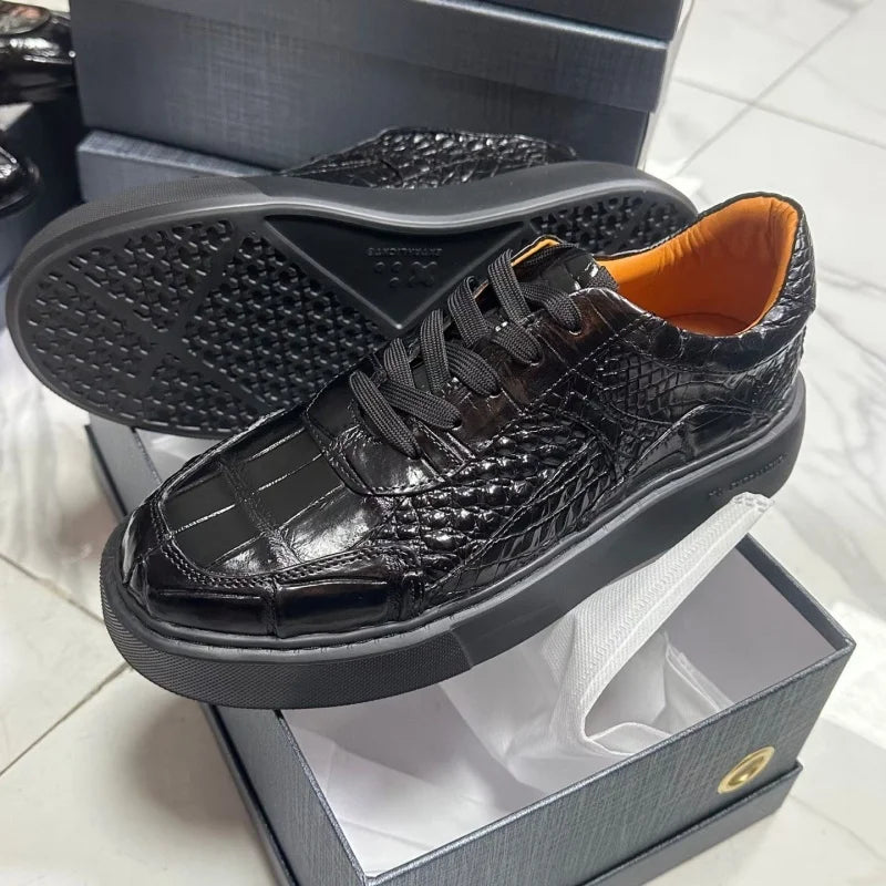 Sneakers Véritable Peau de Crocodile Homme Noir Lacets – Tailles 37-45 – CLEVI Paris