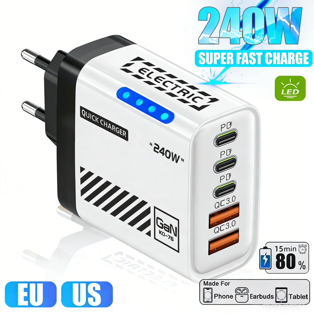 Chargeur GaN 5-en-1 USB-C 120W Quick Charge 3.0 EU US UK – CLEVI Paris