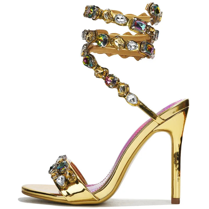 Sandales Gladiateur Talon Aiguille Cristaux Luxe Femme Mariage – CLEVI Paris