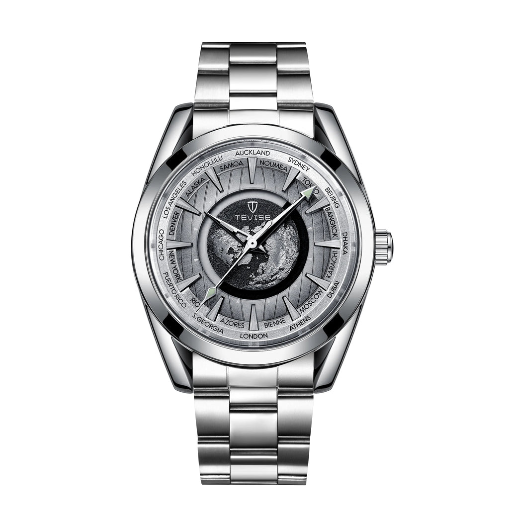 Montre Mécanique Globe Terrestre TEVISE Homme Cuir – CLEVI Paris