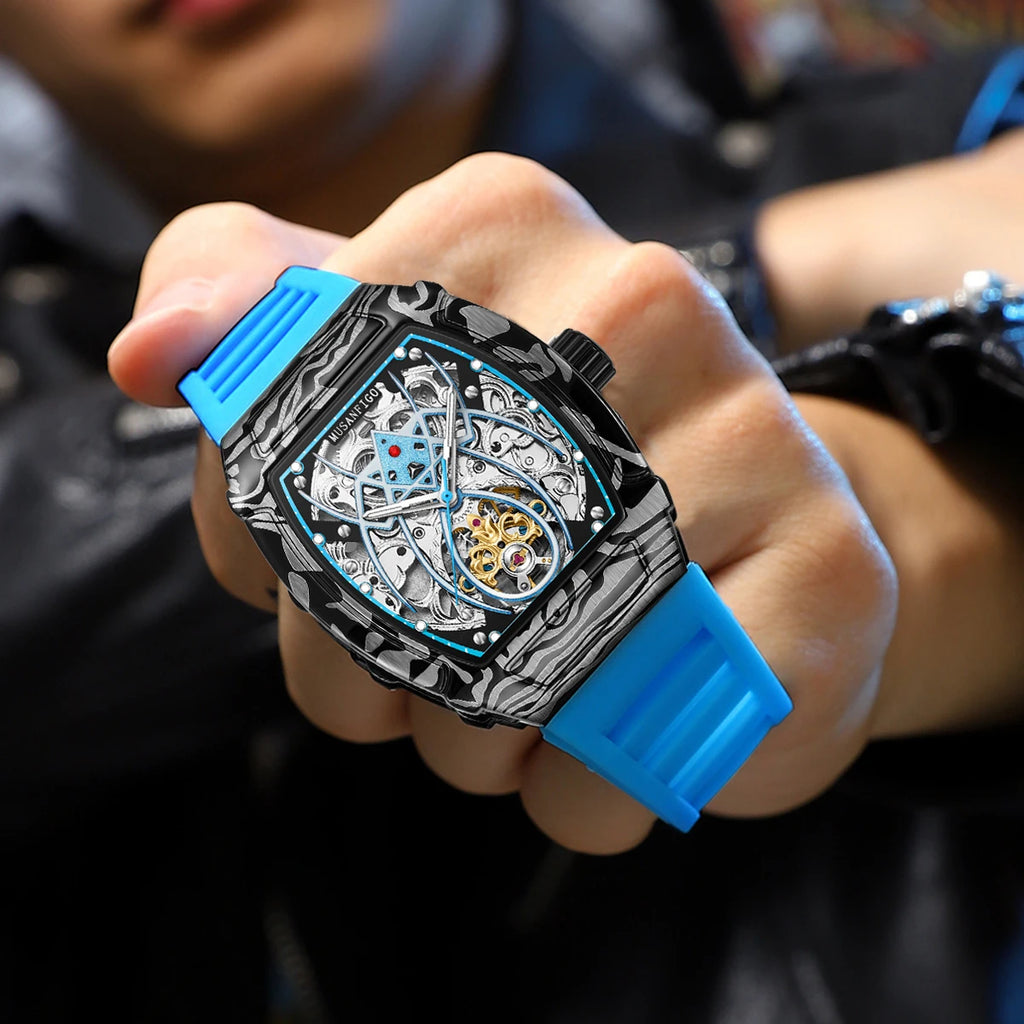 MUSANFIGO Montre Automatique Homme Squelette Tonneau Silicone Lumineux 40mm – CLEVI Paris