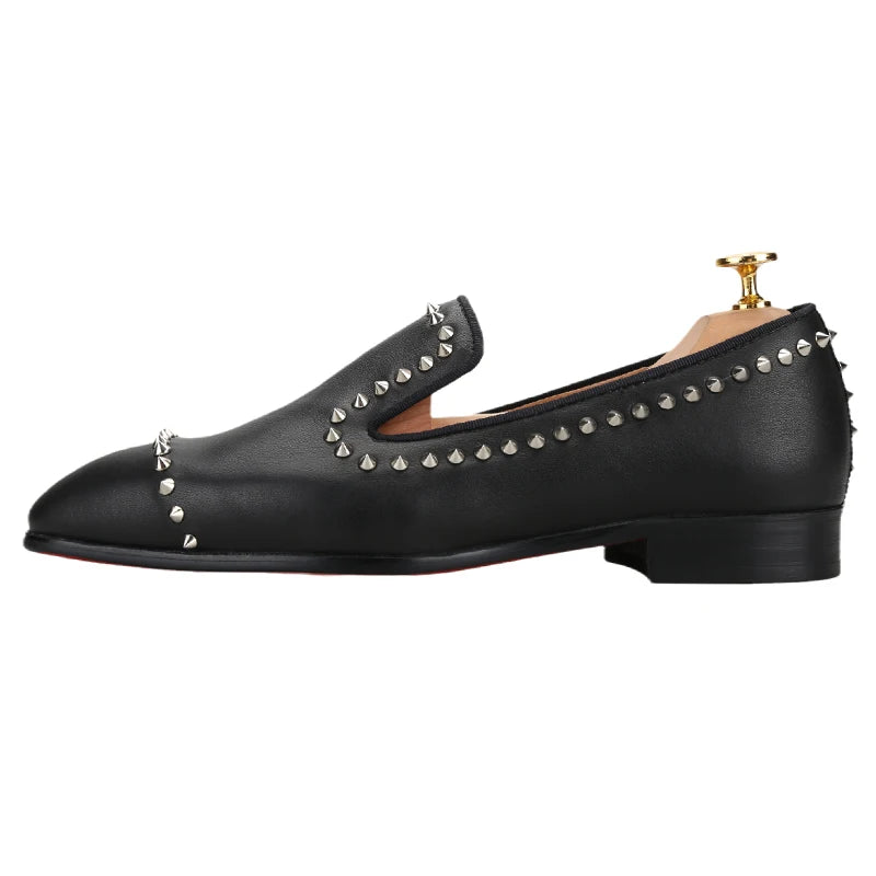 Loafers Cuir de Veau Rivets Homme Semelle Rouge Fait Main – CLEVI Paris