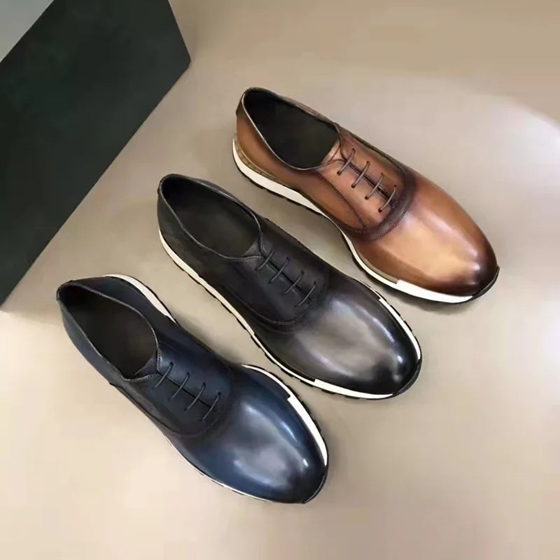 Oxford Homme Style Britannique Cuir Fait Main | Bout Rond Lacets 3 Coloris