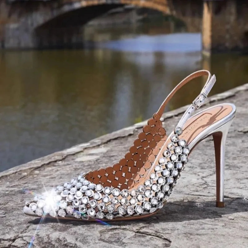Escarpins Femme Talon Aiguille Strass Satin Mariage Soirée – CLEVI Paris
