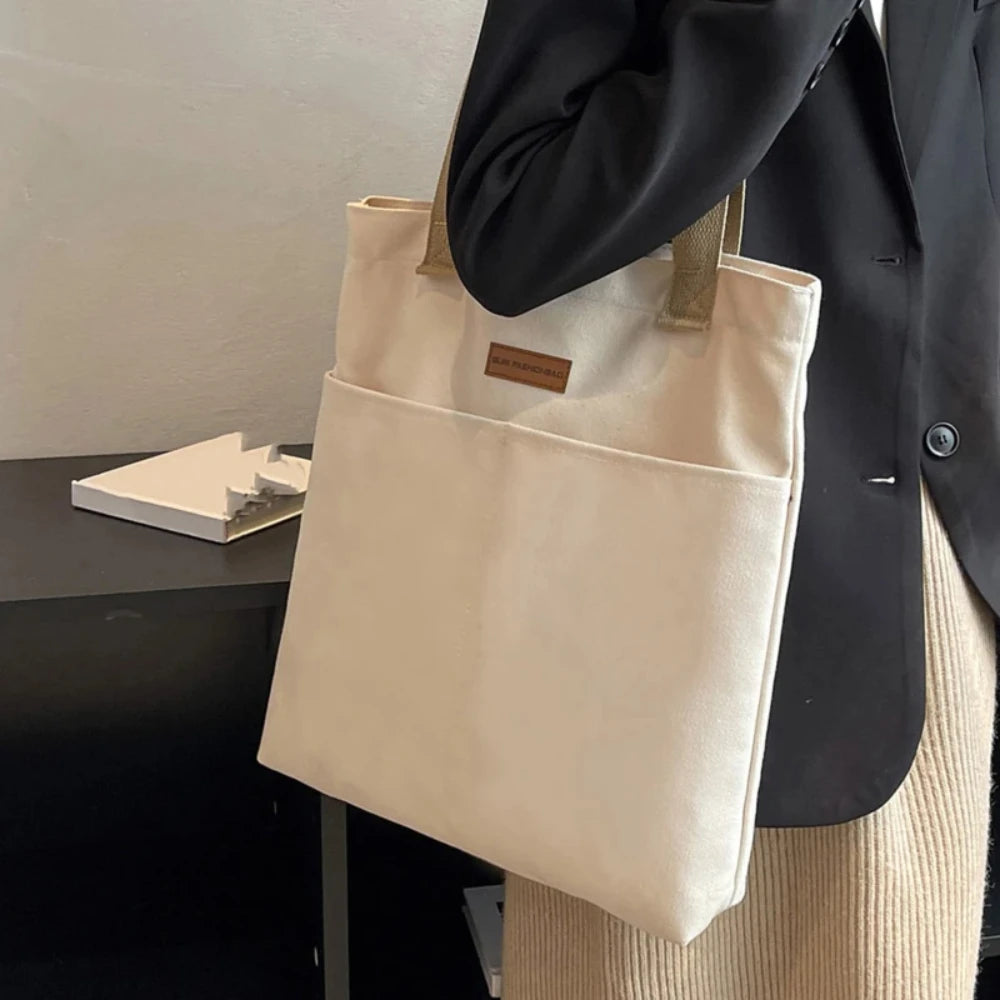 Tote Bag Canvas Souple Grande Capacité — 38x35cm, Unisexe, Blanc Vert Noir | CLEVI Paris