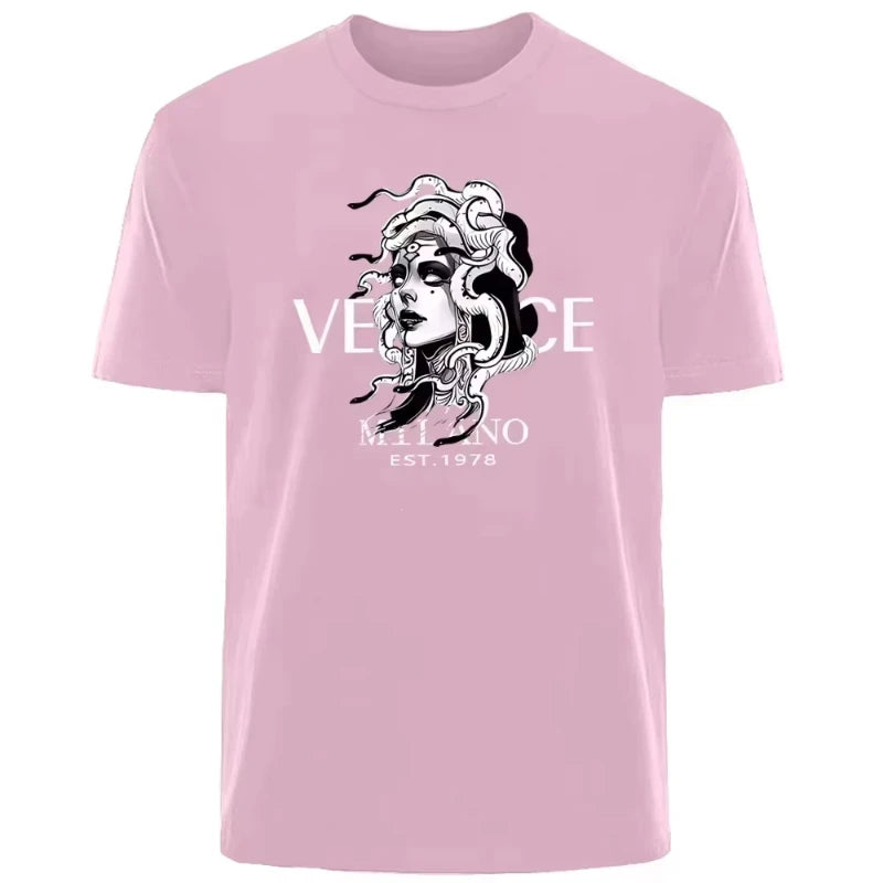 T-Shirt Unisexe Motif Tête de Méduse Style Luxe Italien Col Rond Coton – CLEVI Paris