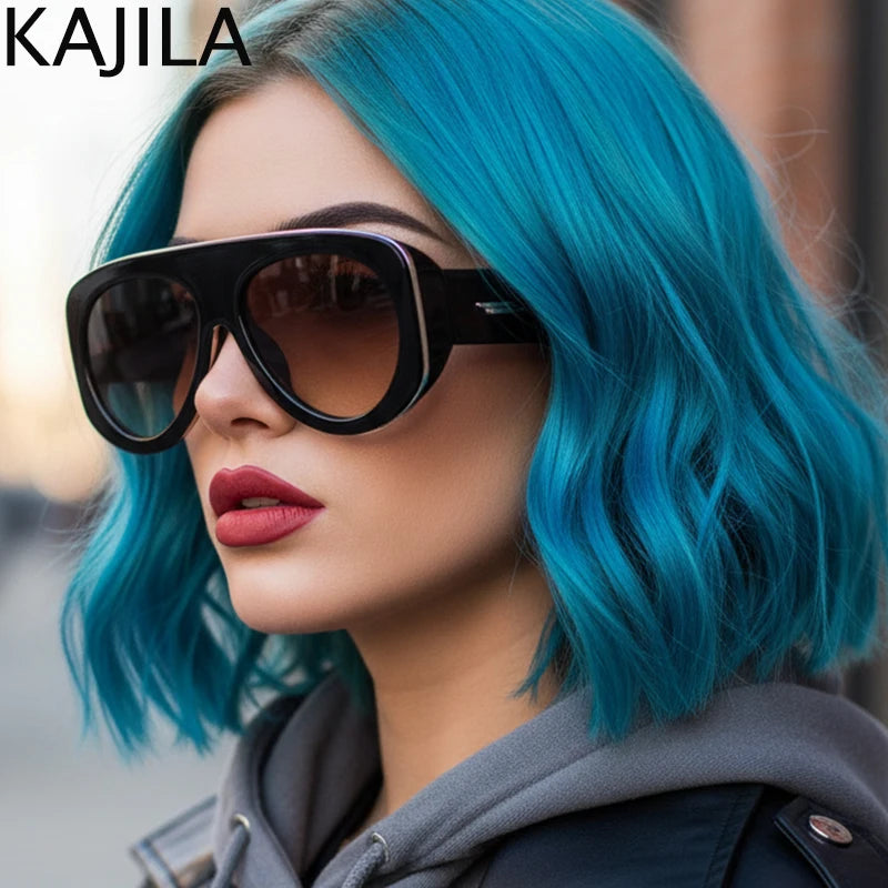 Lunettes de Soleil Oversize Ovales Pilot Y2K UV400 Dégradé Femme – CLEVI Paris
