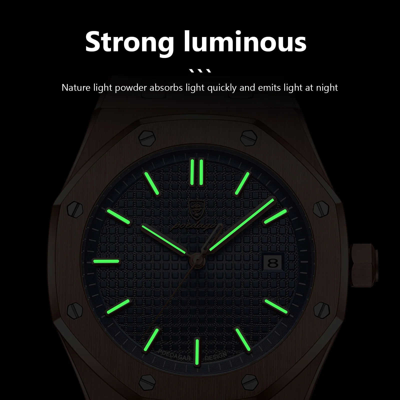 Montre POEDAGAR 924 – Quartz Business Luxe, Date, Aiguilles Lumineuses, Acier Inoxydable 40 mm, Étanche 3 ATM – CLEVI Paris