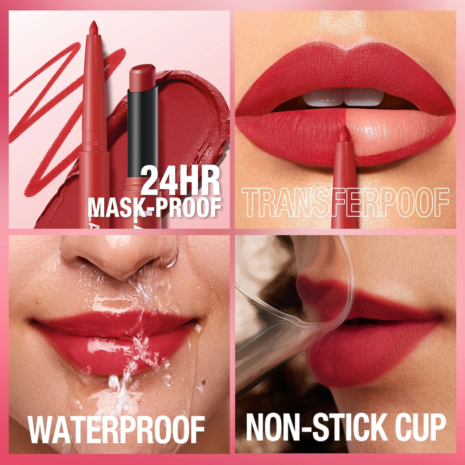 Rouge à Lèvres 2-en-1 Contour & Couleur Imperméable – Longue Tenue Sans Bavure