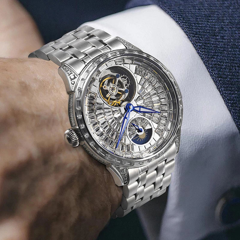 Montre Homme PINDU 6637 – Tourbillon Automatique Squelette, Verre Saphir, Acier Inoxydable, Étanche 3 ATM – CLEVI Paris