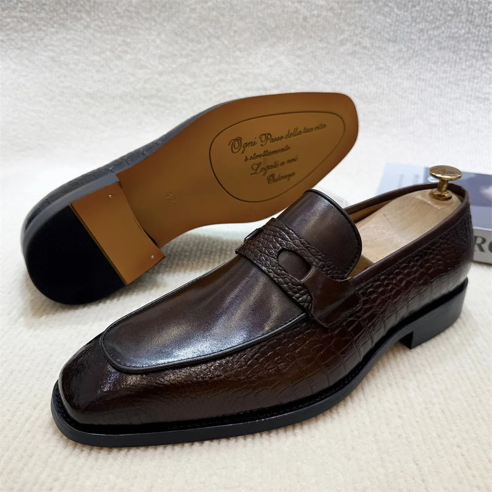 Mocassins Homme Cuir Vache Imprimé Crocodile Double Boucle Slip-On Bout Pointu Mariage Business EU 39-46 Felix Chu – CLEVI Paris