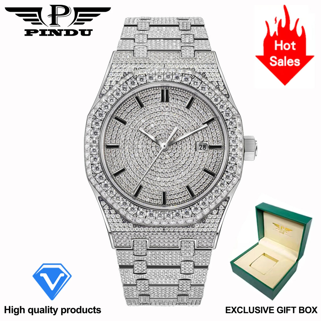 Montre Unisexe PINDU PD6669 – Diamant Mozambique, Automatique 8215, Verre Saphir, Acier Inoxydable, Étanche 10 ATM – CLEVI Paris