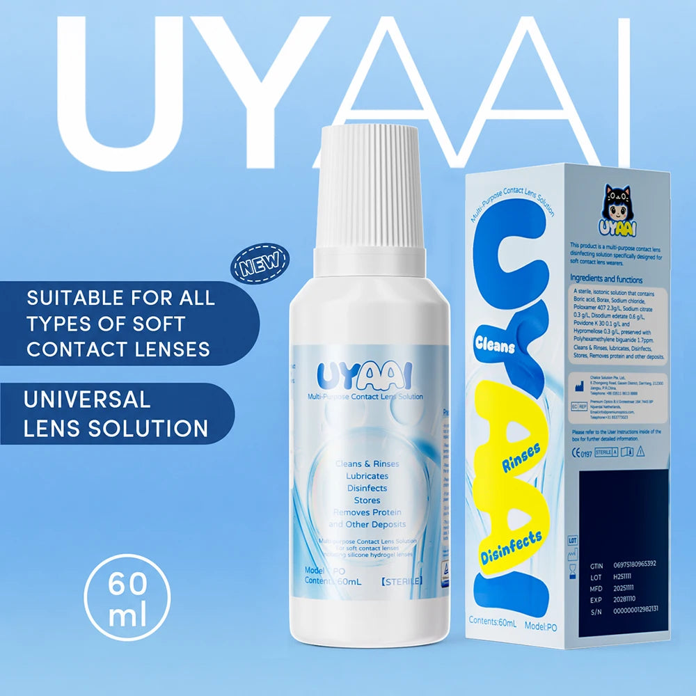Solution d’Entretien pour Lentilles de Contact UYAAI 60ml | Nettoyante & Hydratante | Certifiée CE – CLEVI Paris