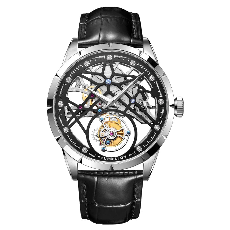 Montre Homme Tourbillon Volant AESOP 7018 – Squelette Double Face Verre Saphir Étanche 100m Garantie 3 Ans – CLEVI Paris