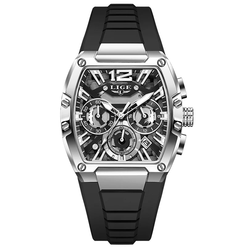 LIGE Montre Quartz Homme Chronographe Carré Sport Militaire Silicone Calendrier – CLEVI Paris