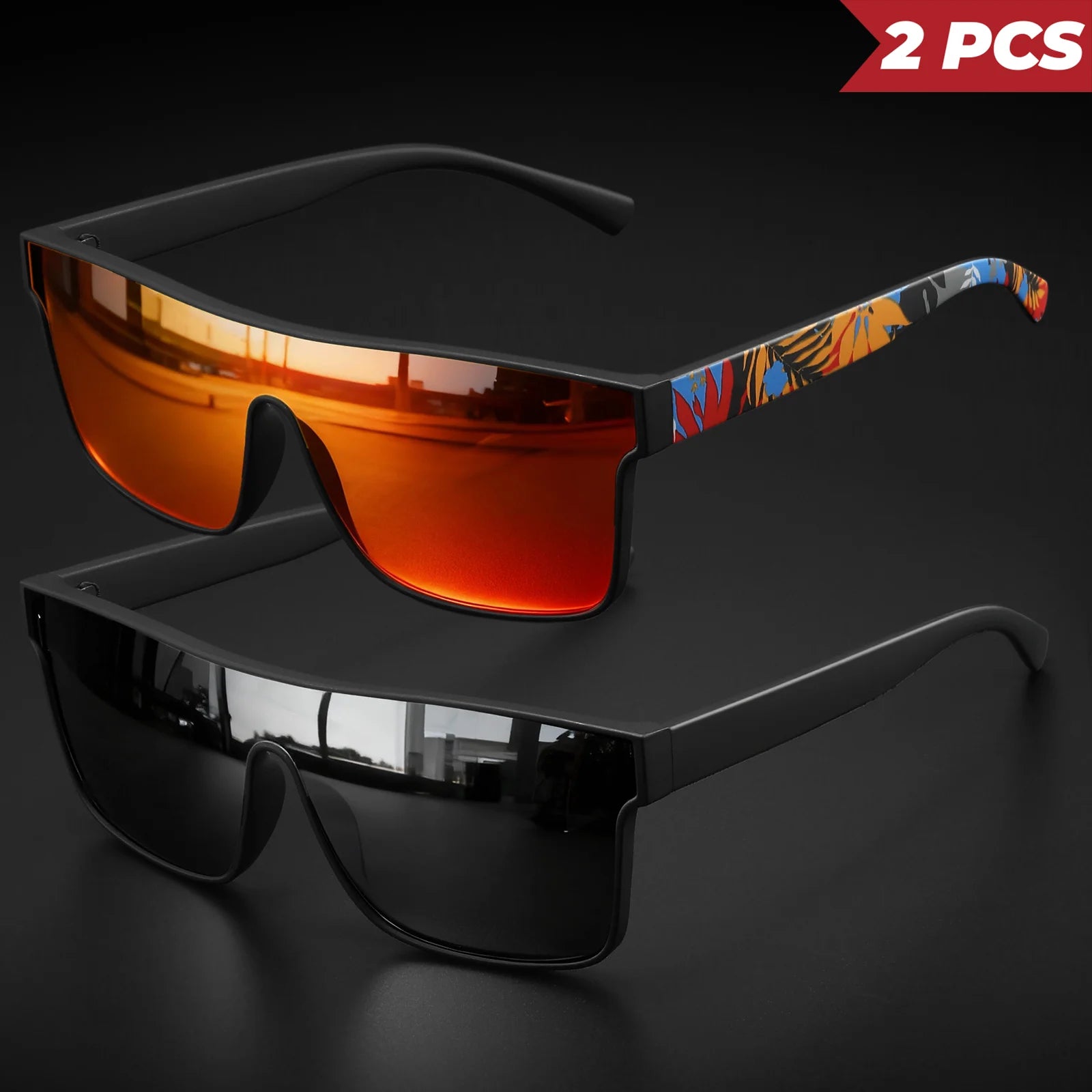 Lot 2 Lunettes de Soleil Carrées Unisexe UV400 Temples Motifs – CLEVI Paris