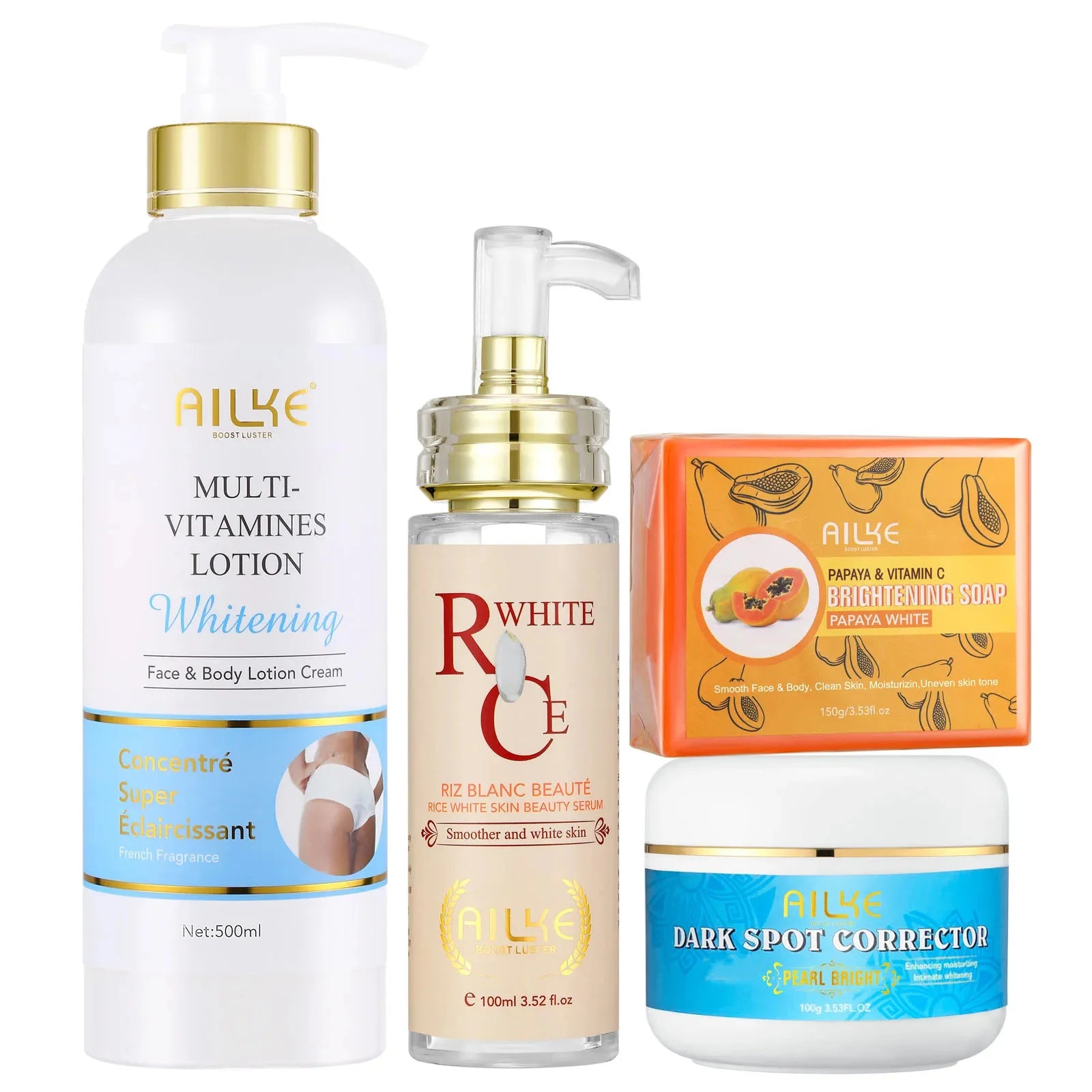 Gamme Multi-Vitamines Éclaircissante AILKE – Lotion, Sérum, Crème & Savon Papaye Anti-Taches – CLEVI Paris