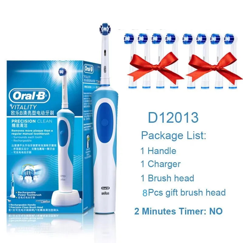 Brosse à Dents Électrique Oral-B Vitality D12 – Rotation 3D, Têtes FlexiSoft, IPX7, 7 Jours d'Autonomie – Têtes Offertes