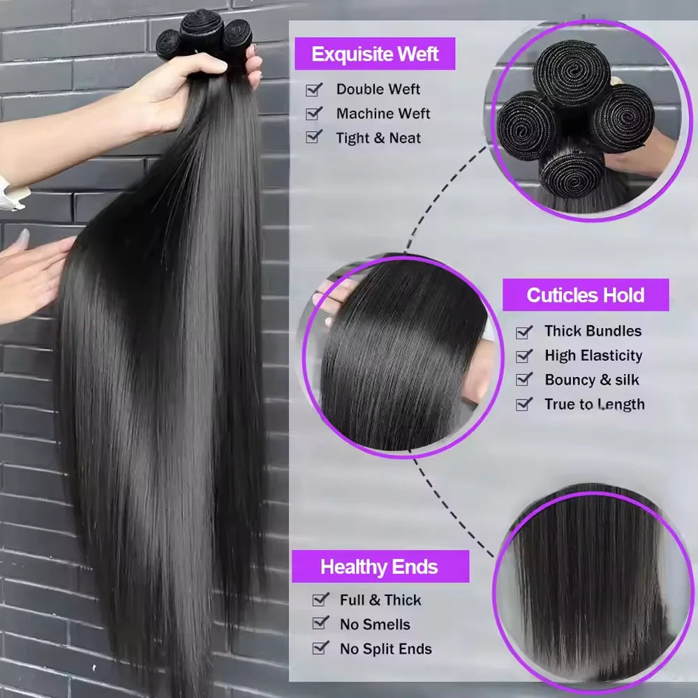 Bundles lisses brésiliens longs, cheveux humains – CLEVI Paris