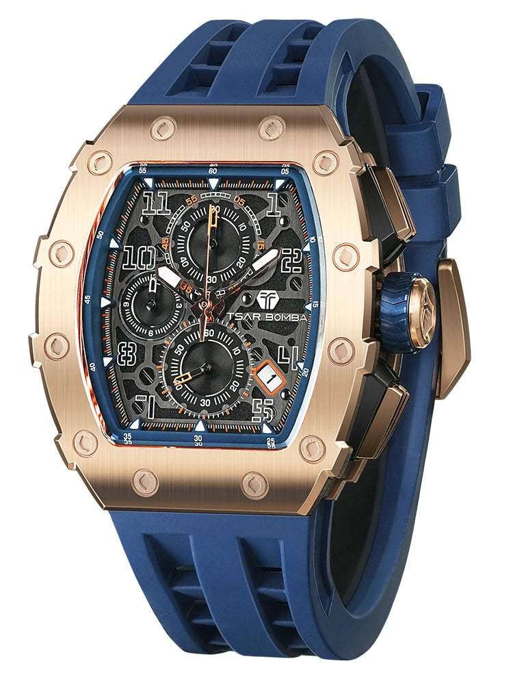Montre Quartz Homme TSAR BOMBA TB-8204 Tonneau Saphir Chronographe – CLEVI Paris