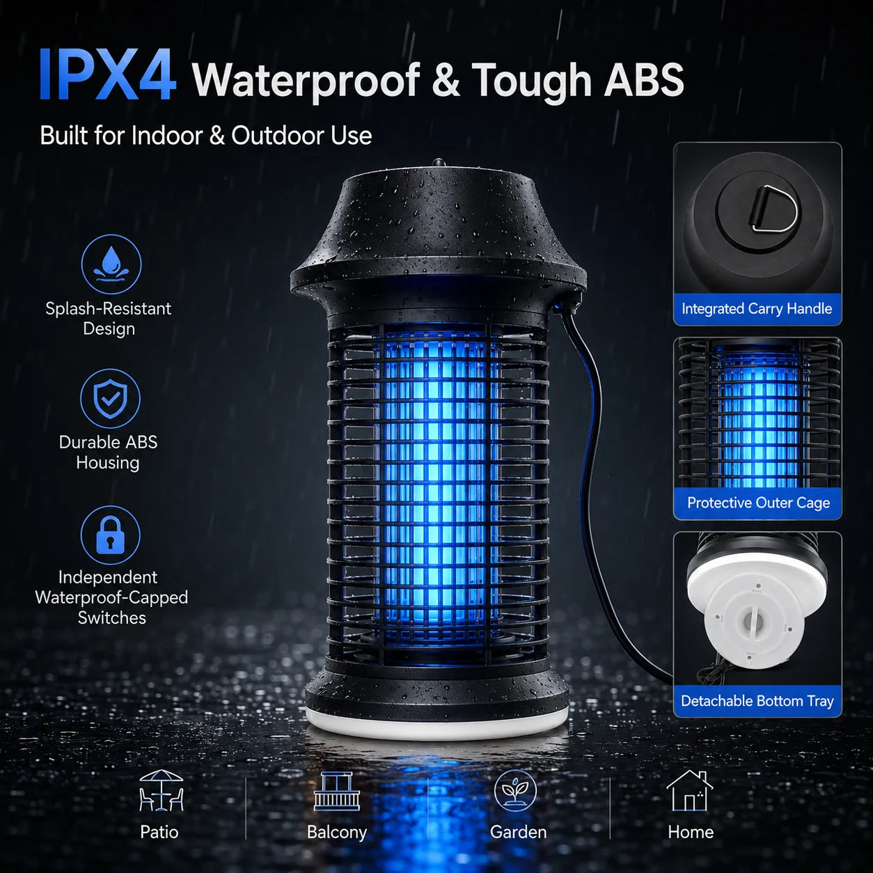 Lampe Anti-Moustiques UV 15W 2-en-1 + Lumière LED – IPX4 Étanche, 360°, Maison, Jardin & Camping