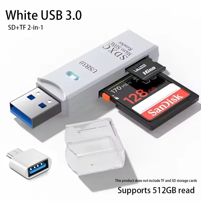 Lecteur de Cartes USB 2-en-1 – SD/TF, USB 2.0 & 3.0, Hub 4 Ports, PC & Laptop