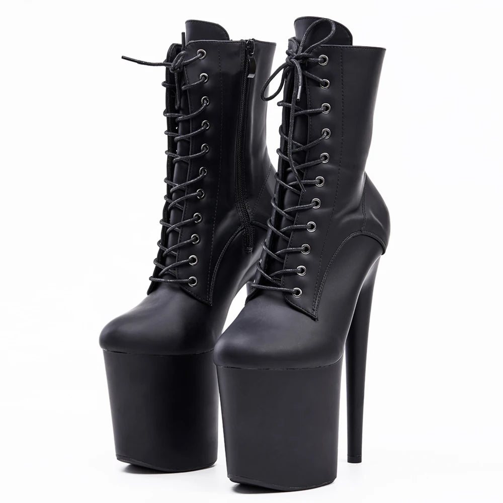 Bottines Femme Plateforme Talon Aiguille 20 cm Zip Noir Brillant & Mat – CLEVI Paris