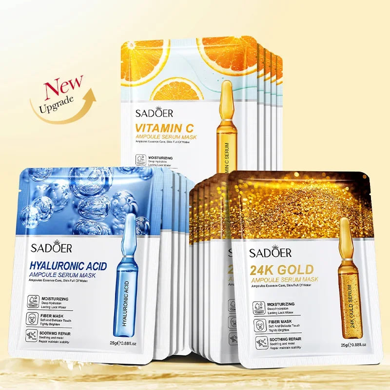 Masques Tissu Or 24K Vitamine C Acide Hyaluronique Hydratation & Fermeté – CLEVI Paris