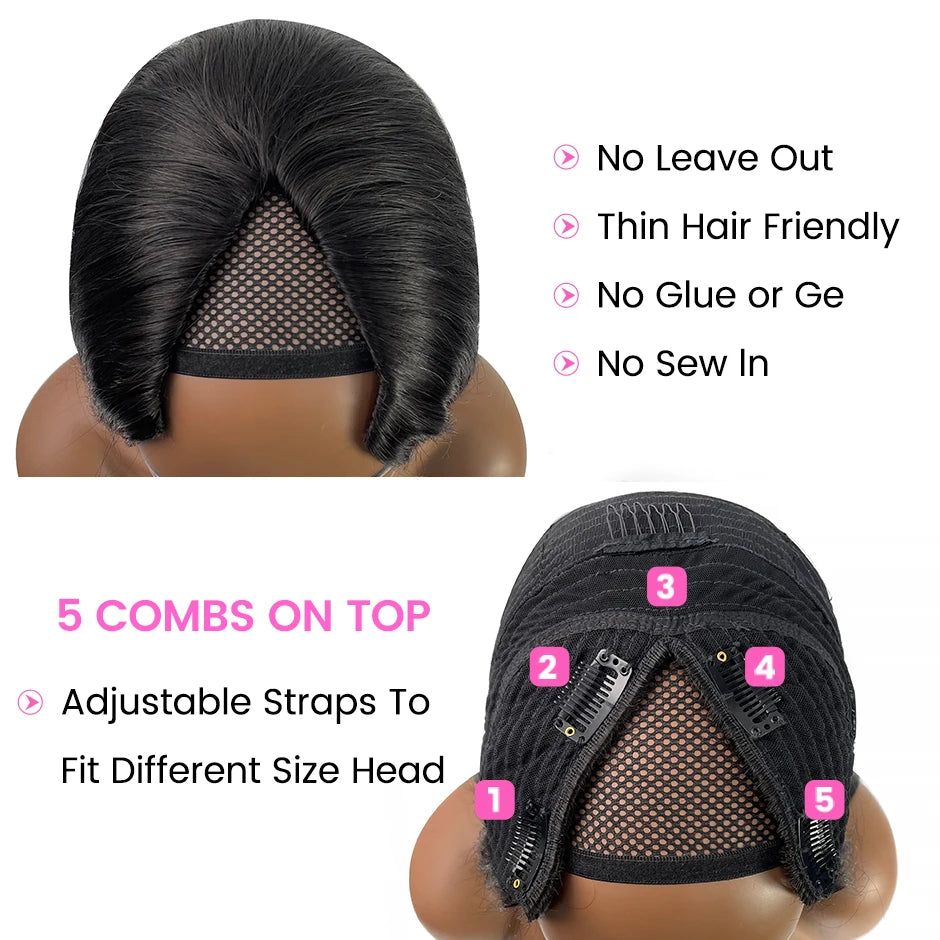 Perruque V-Part sans colle, cheveux lisses – CLEVI Paris