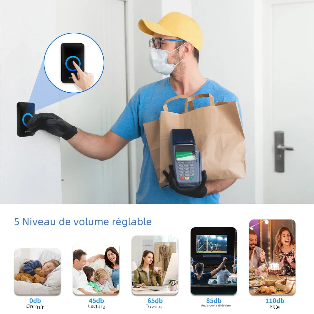 Sonnette Sans Fil Meian – IP65, 300m, 60 Sonneries, 110dB, 3 Modes, EU/UK/US