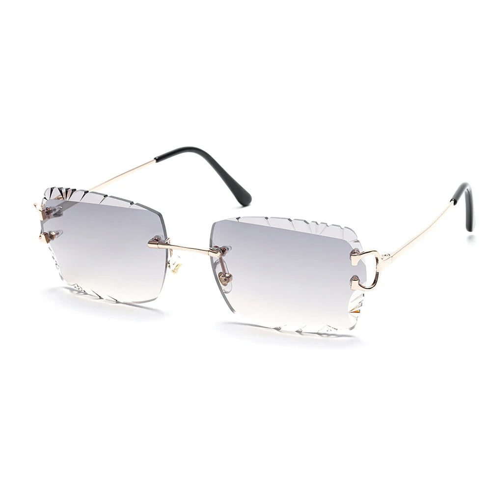 Lunettes de Soleil Sans Monture Taille Diamant UV400 Branches Métal Unisexe – CLEVI Paris