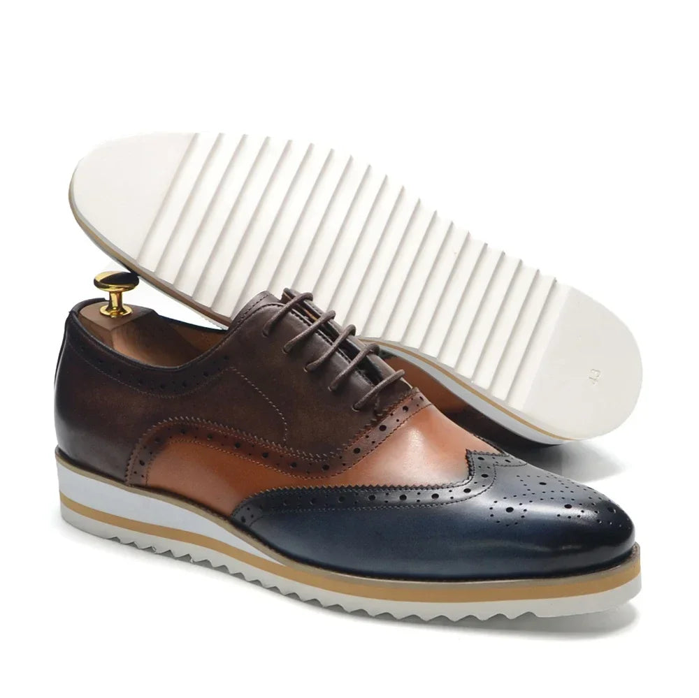 Oxford Wingtip Brogue Homme Cuir de Vache Coutures 3 Couleurs Talon 3,5cm | EU 38-46