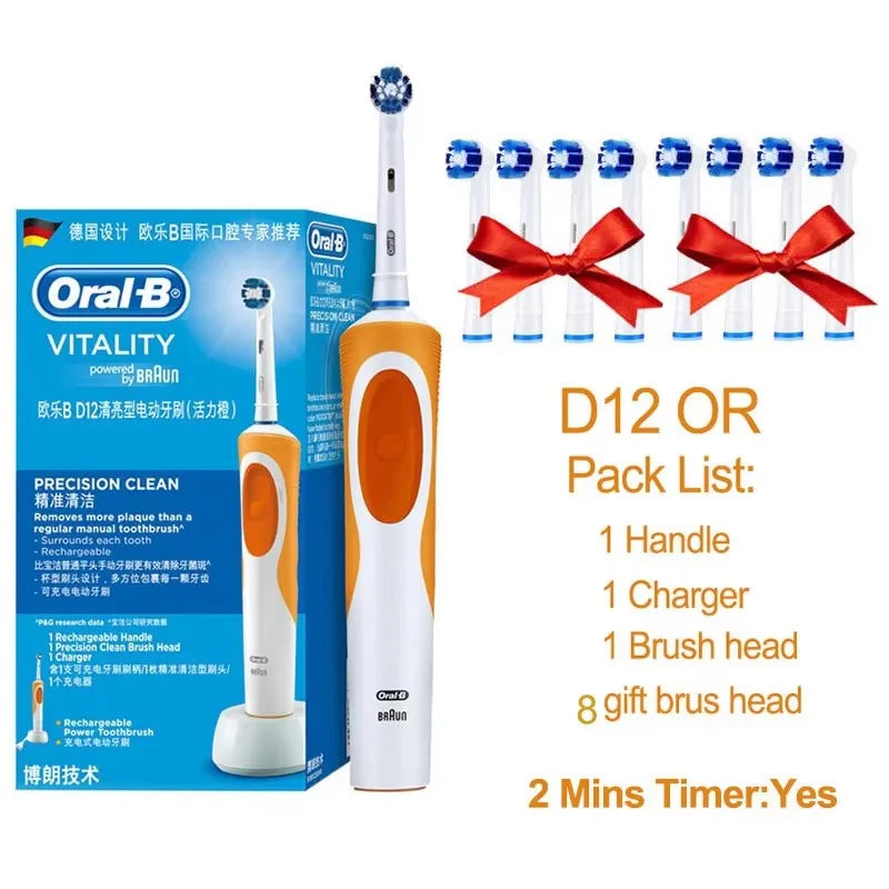 Brosse à Dents Électrique Oral-B Vitality D12 – Rotation 3D, Têtes FlexiSoft, IPX7, 7 Jours d'Autonomie – Têtes Offertes