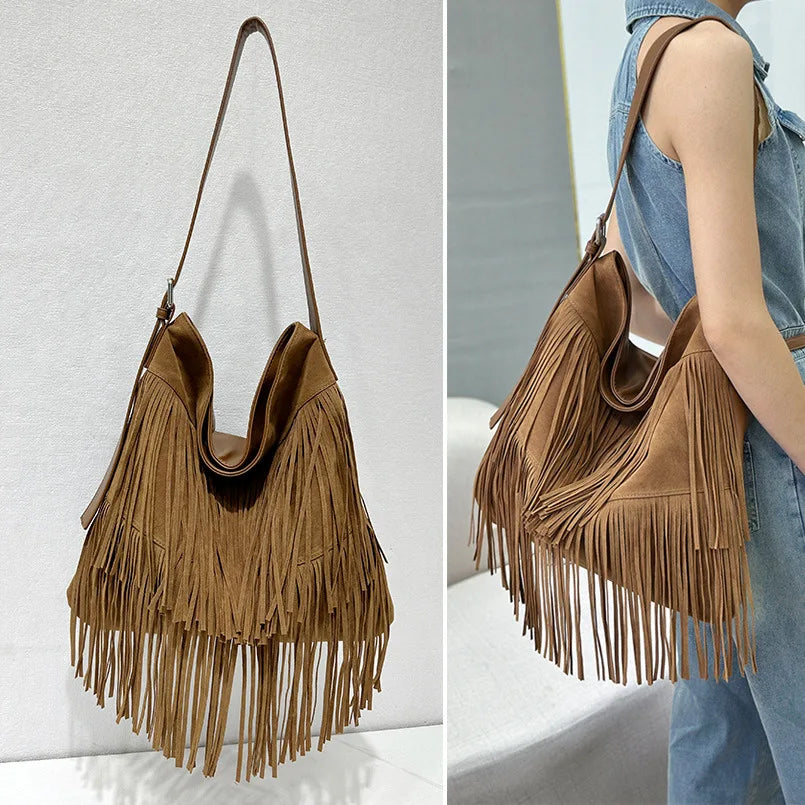 Sac Hobo Femme Velours Double Face Franges Pompon – CLEVI Paris