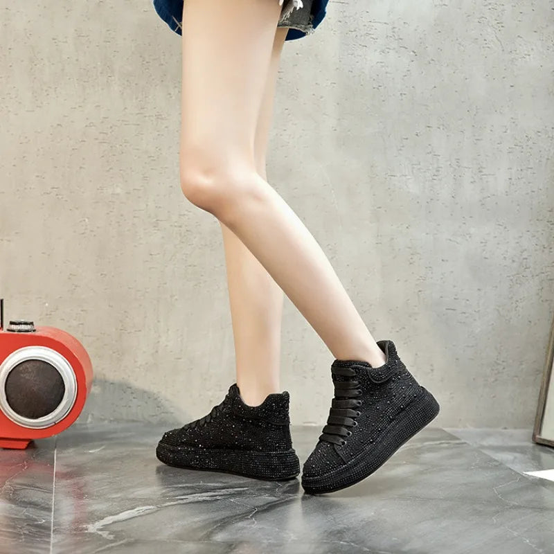 Sneakers Femme Montantes Strass & Fourrure – Cuir Véritable | Zip | Talon 3-5cm | 4 Coloris | Tailles 35-40