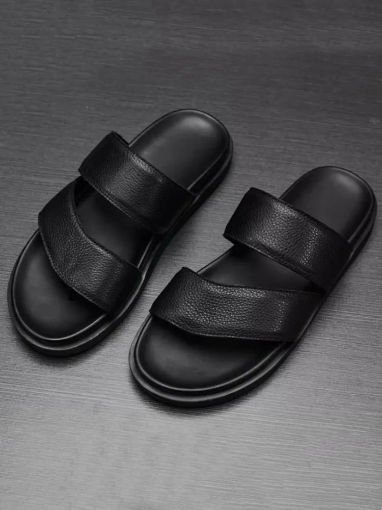 Slides Homme Cuir de Vache Véritable Bout Pincé Plateforme Respirants – CLEVI Paris