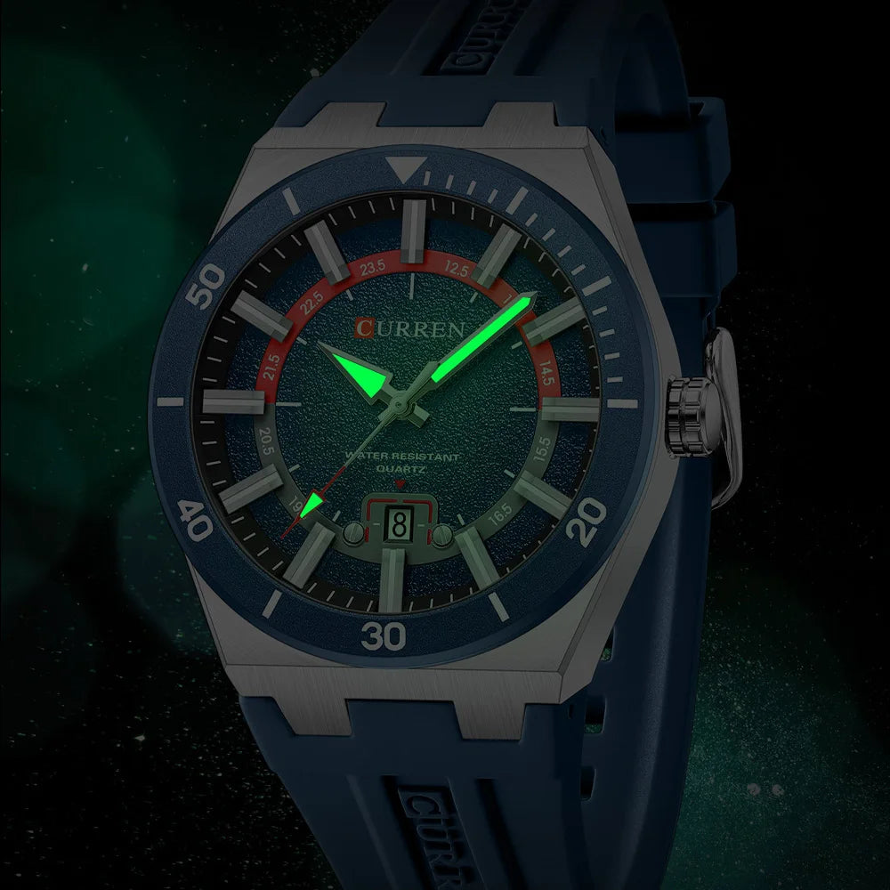 CURREN Montre Quartz Homme Cadran Texturé Silicone Sport Lumineux Date Auto 43mm – CLEVI Paris