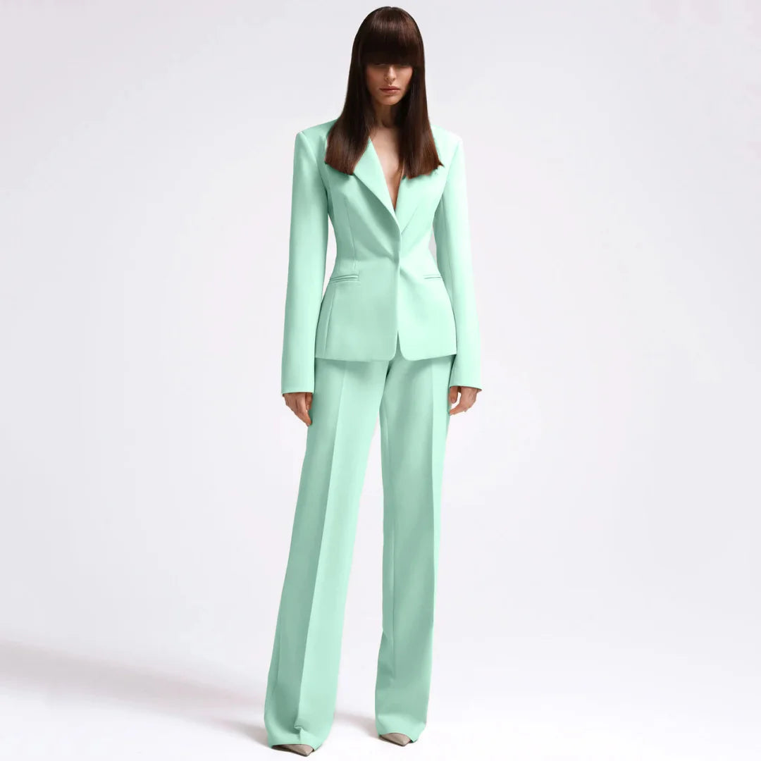 Tailleur 2 Pièces Femme Blazer Pantalon Revers Cranté 13 Coloris – CLEVI Paris