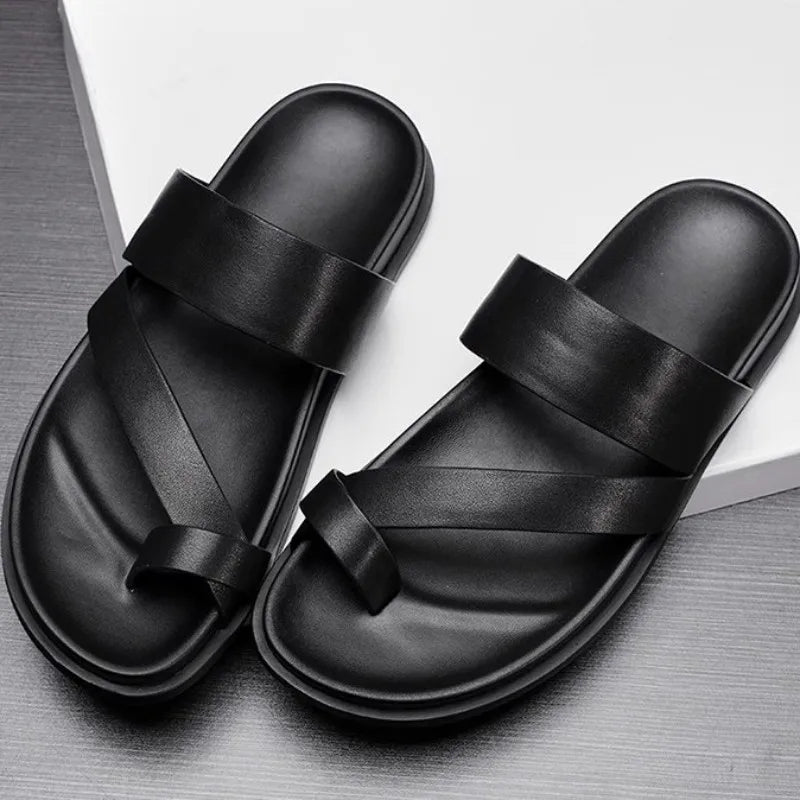 Claquettes Homme Cuir de Vache Véritable Bout Pincé Plage & Leisure – CLEVI Paris