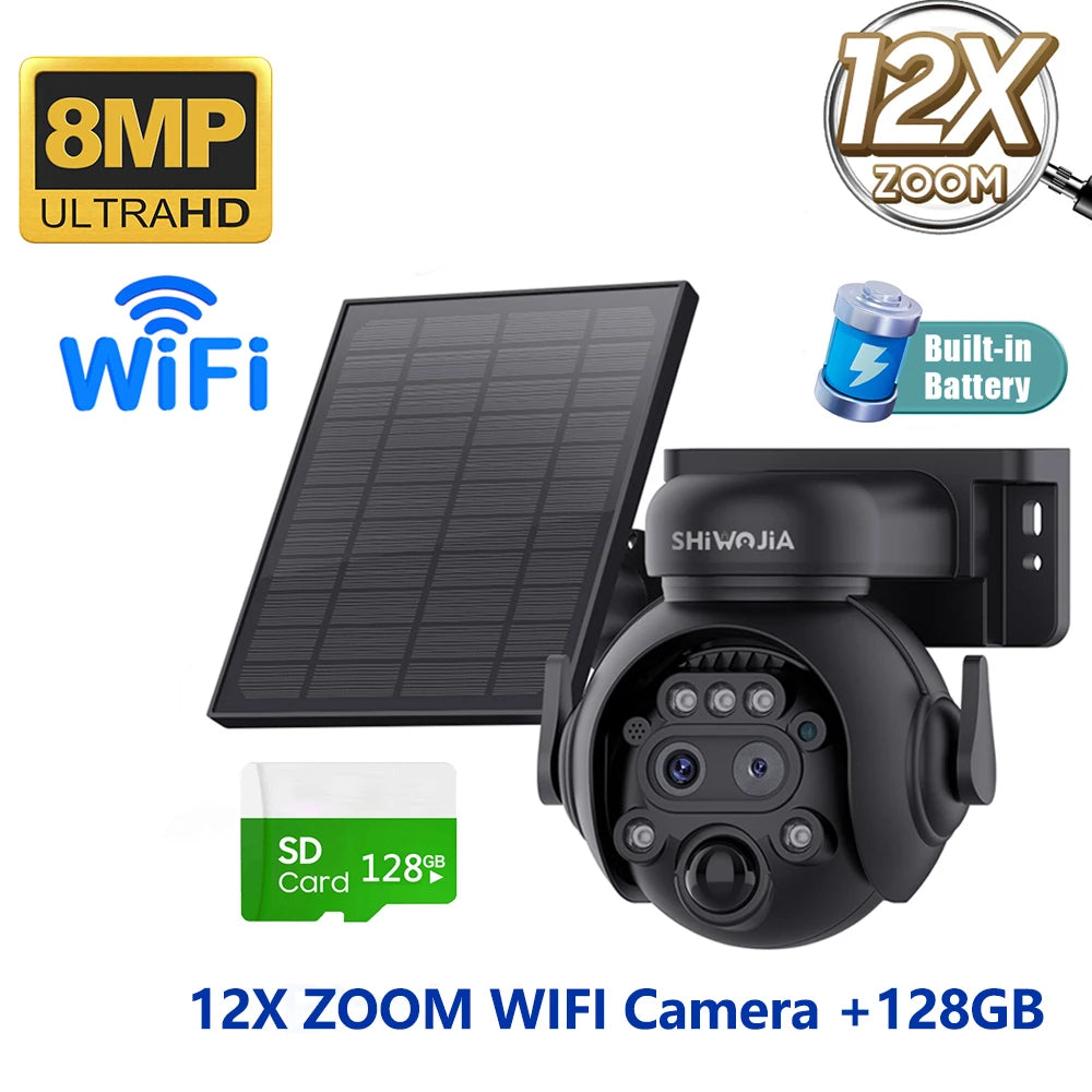 Caméra Solaire Extérieure 8MP 4K Double Objectif Zoom 12x 4G Wi-Fi PIR IP65 – CLEVI Paris