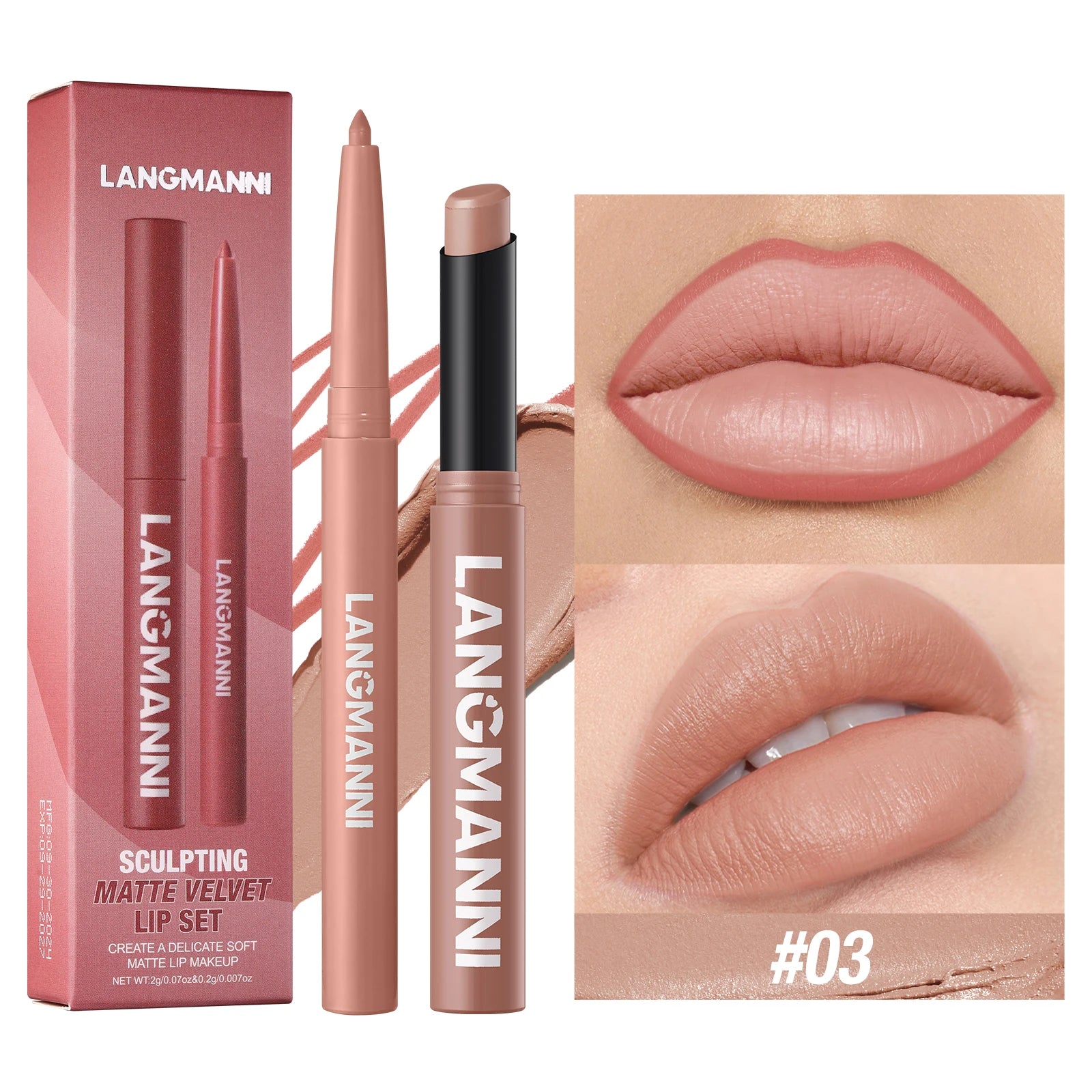 Rouge à Lèvres 2-en-1 Contour & Couleur Imperméable – Longue Tenue Sans Bavure