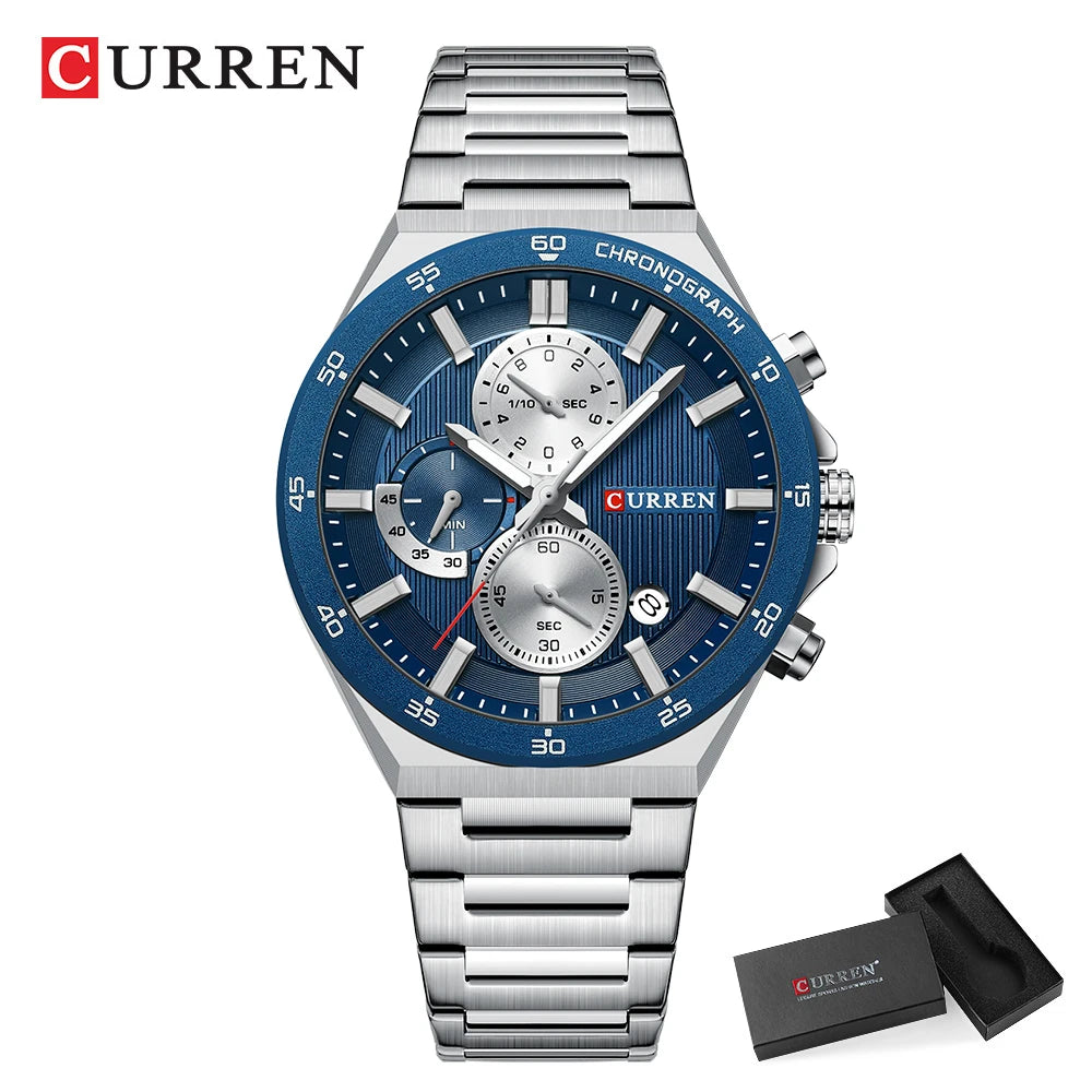 CURREN Montre Quartz Homme Chronographe Panda 43mm Acier Lumineux Date Auto – CLEVI Paris