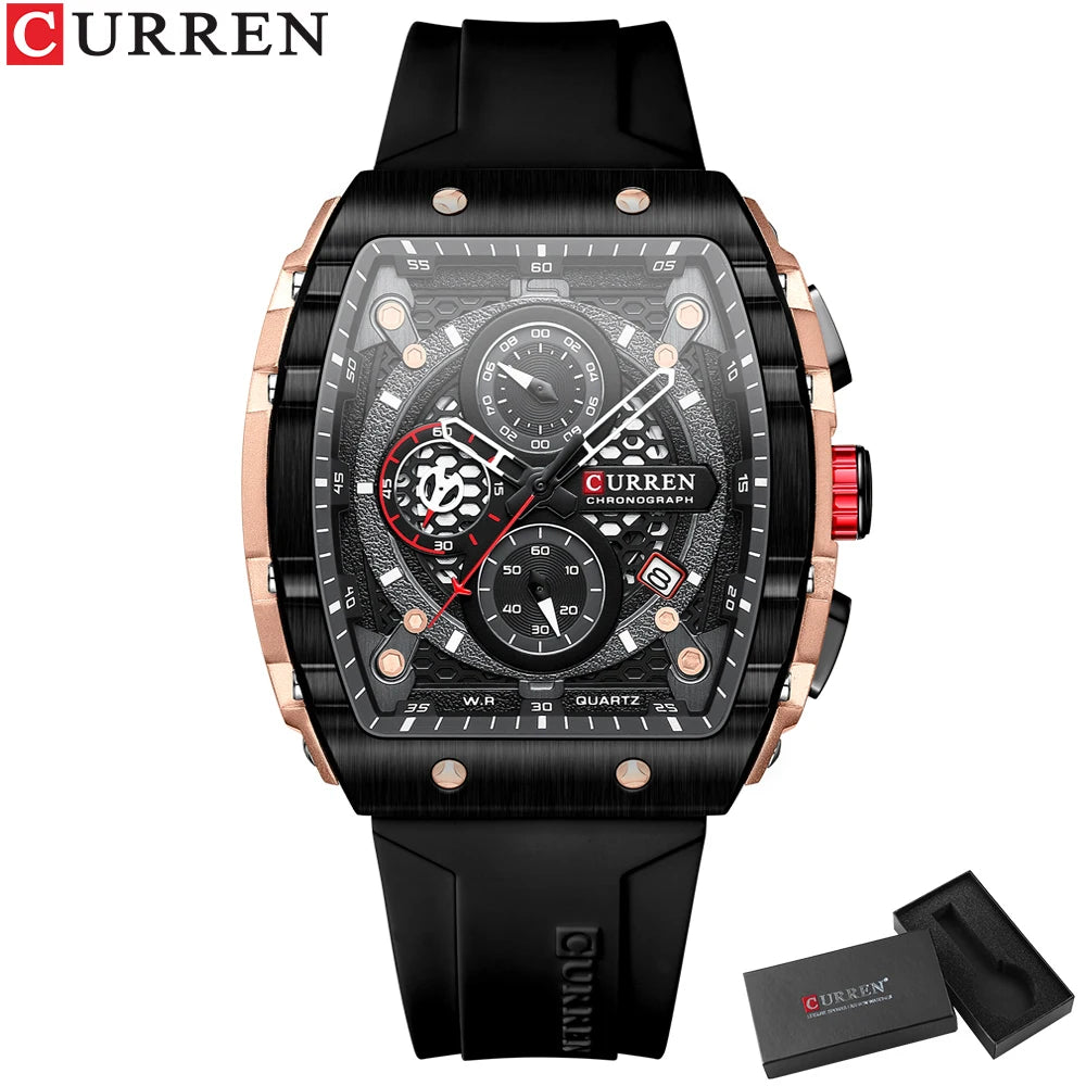 CURREN Montre Quartz Homme Rectangulaire Chronographe Silicone Date Auto 47mm – CLEVI Paris