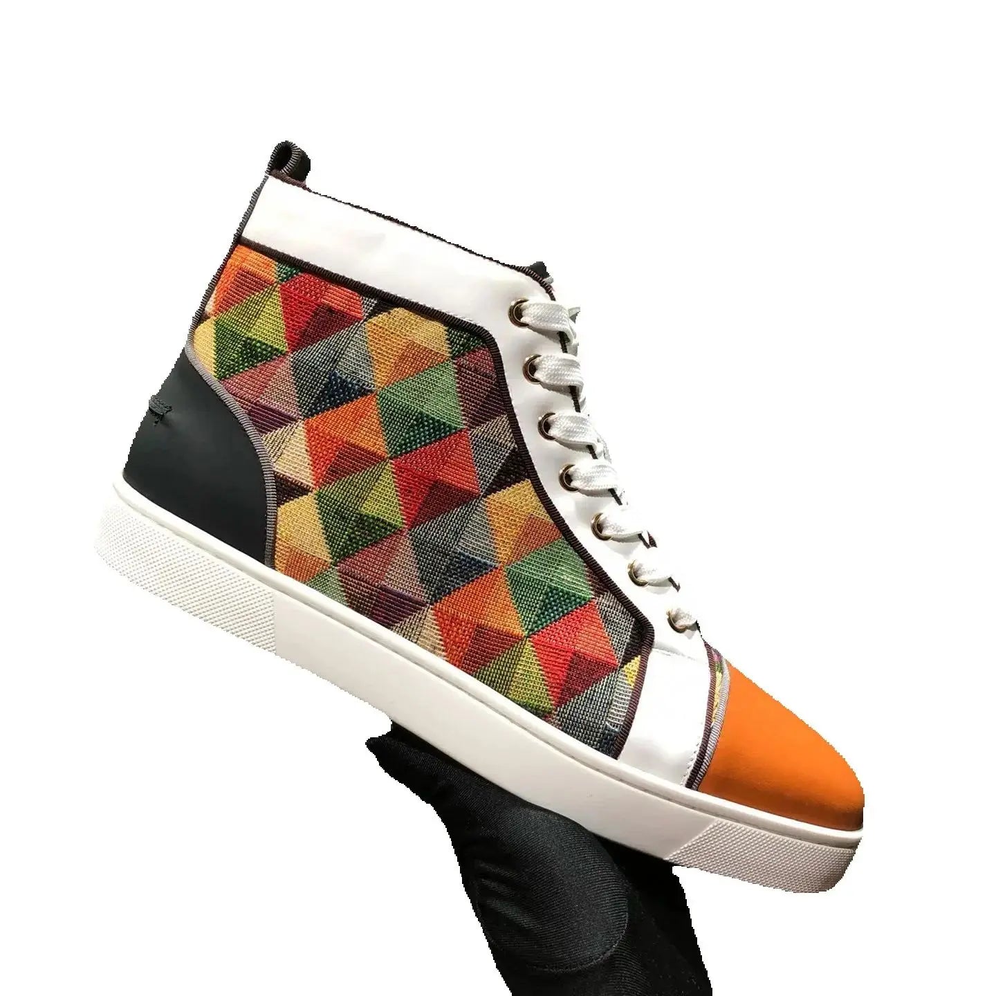Sneakers Montantes Cuir Véritable Orange Homme – Semelle Rouge, Lacets, Tailles 35-48 – CLEVI Paris
