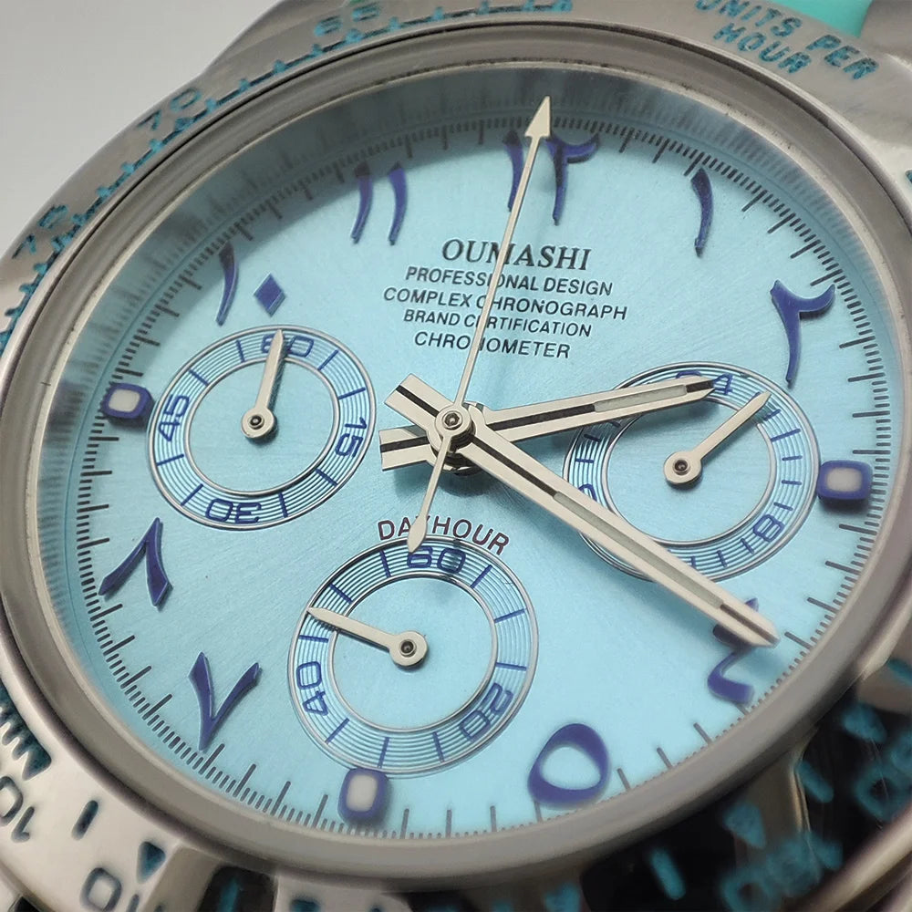 OUMASHI Montre Quartz VK63 Homme Chronographe Saphir Lunette Céramique Acier 100m – CLEVI Paris