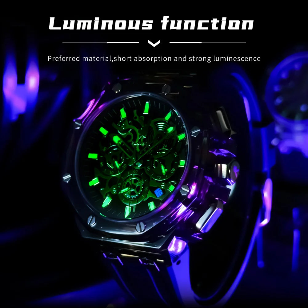 Montre Homme PLAYBOY 3082 – Squelette Quartz, Chronographe, Bracelet Silicone, Étanche 3 ATM – CLEVI Paris