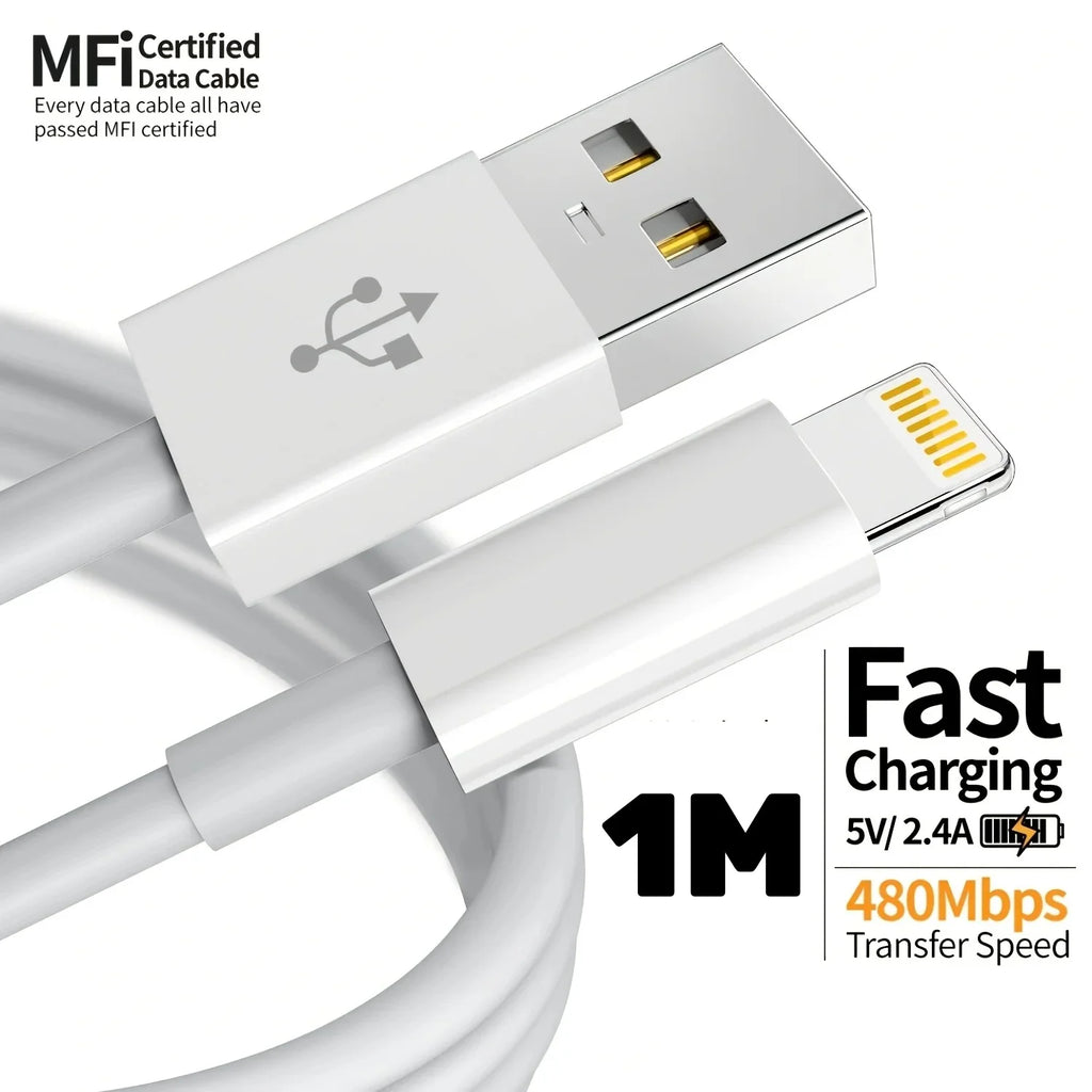 Câble Lightning vers USB-A Certifié MFi 2,4A Charge Rapide iPhone 1m – CLEVI Paris